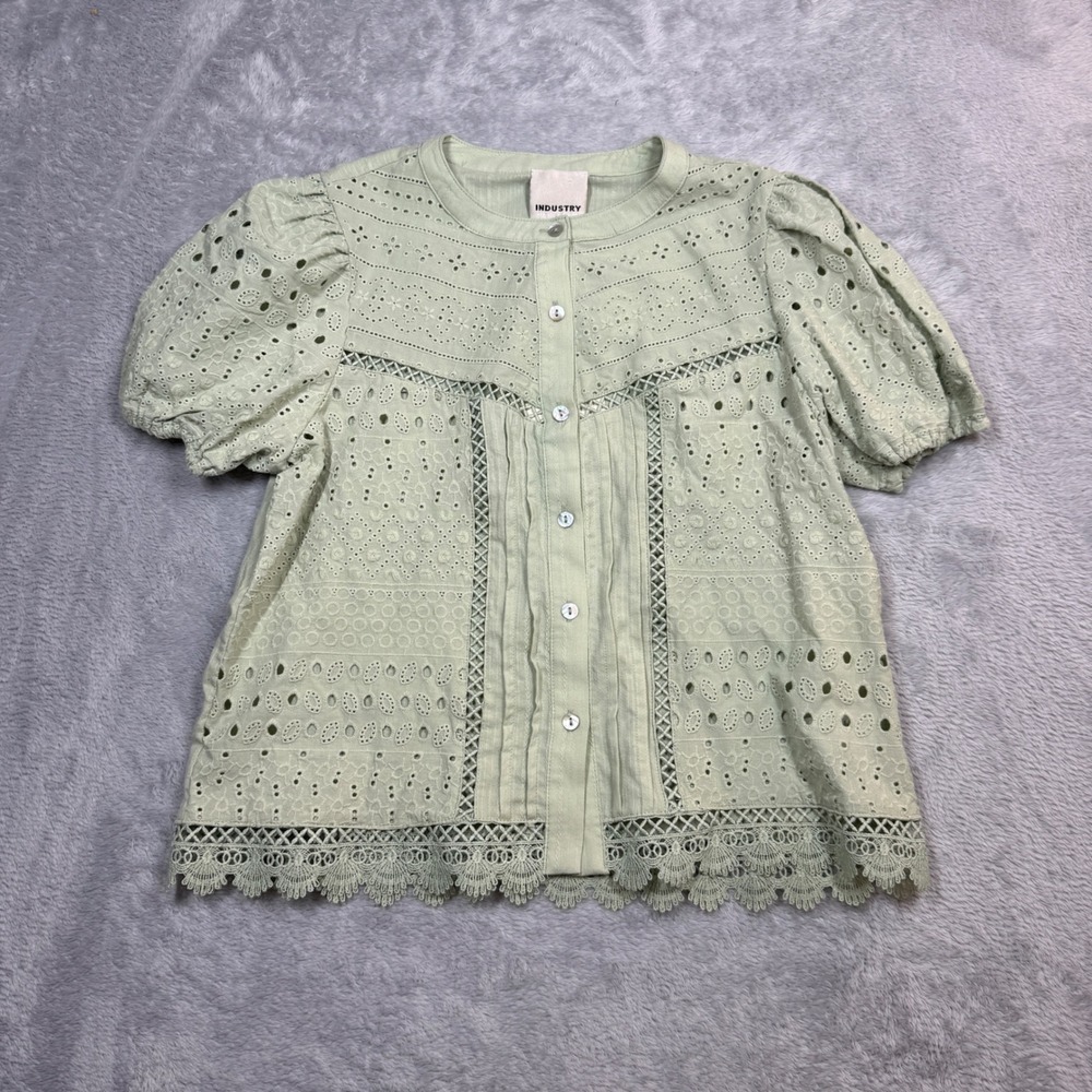 Industry Republic Clothing Eyelet Top Women S Green Lace Boho Puff Sleeve